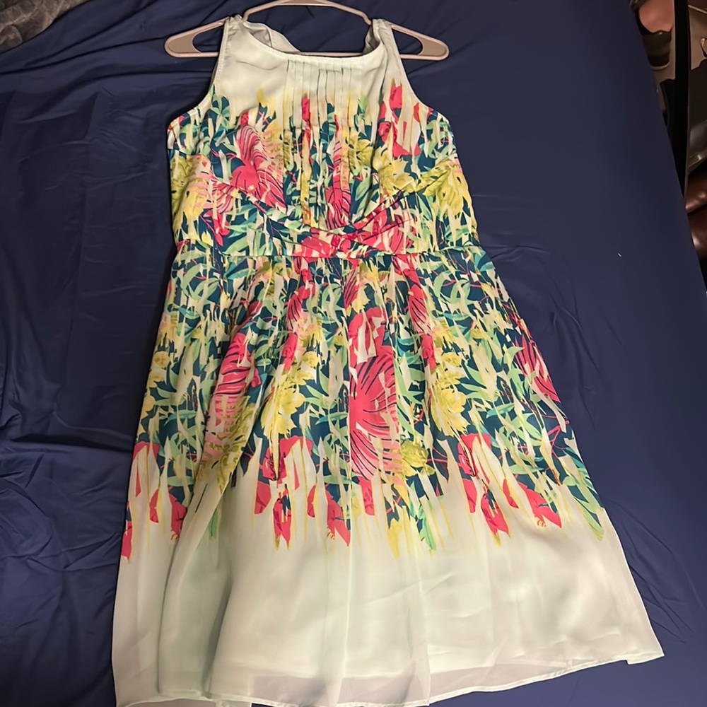 Floral sea foam colored dress with multicolored flowers